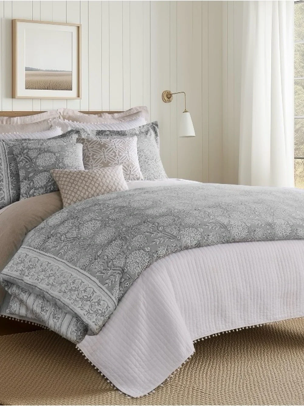 Levtex Home Adare Grey Duvet Cover Set -3 Piece 90x94 100% Cotton